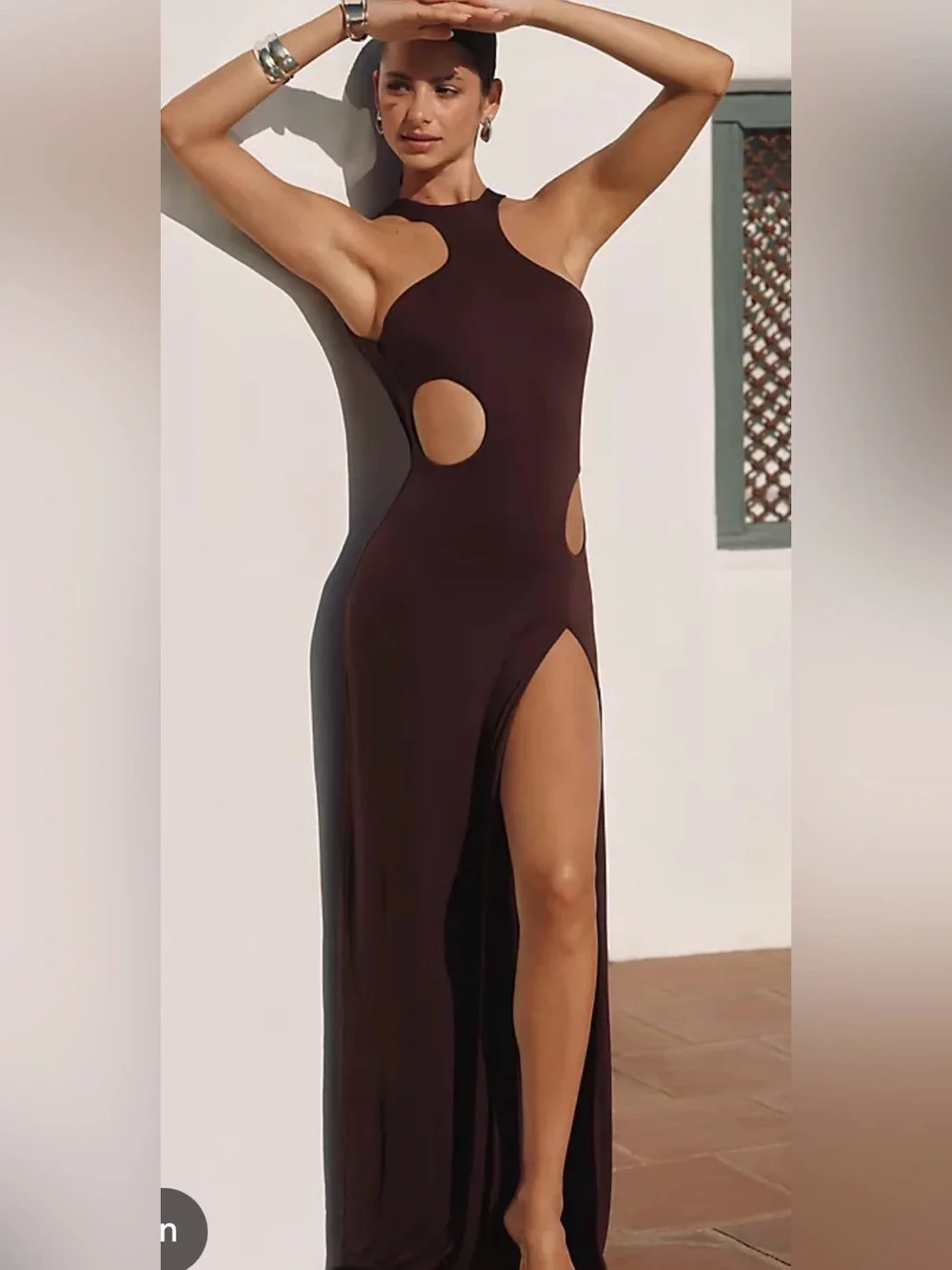 Riot Swim Chocolate capri Backless Halter Maxi Dress with Cutouts new with tag - Picture 9 of 9